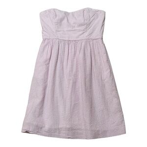 J. CREW Pink White Striped Seersucker Strapless Mini Dress 100% Cotton‎ Size 8